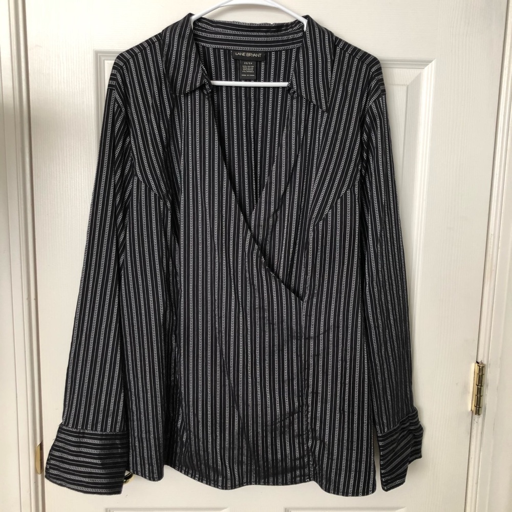 Long Sleeve Faux Wrap Black V-neck Top